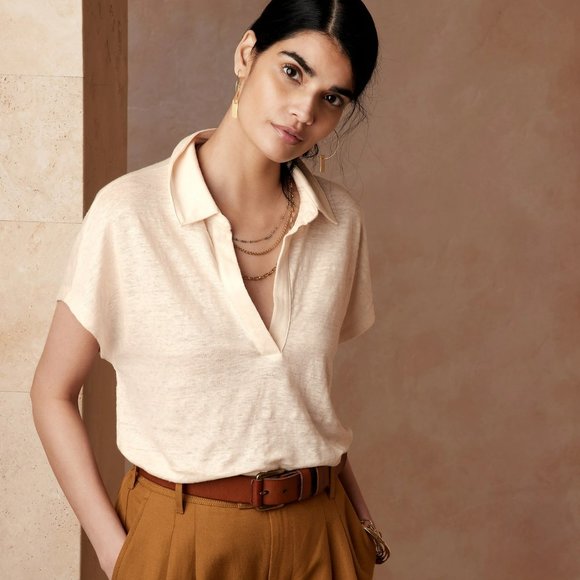Banana Republic Cream Linen Polo